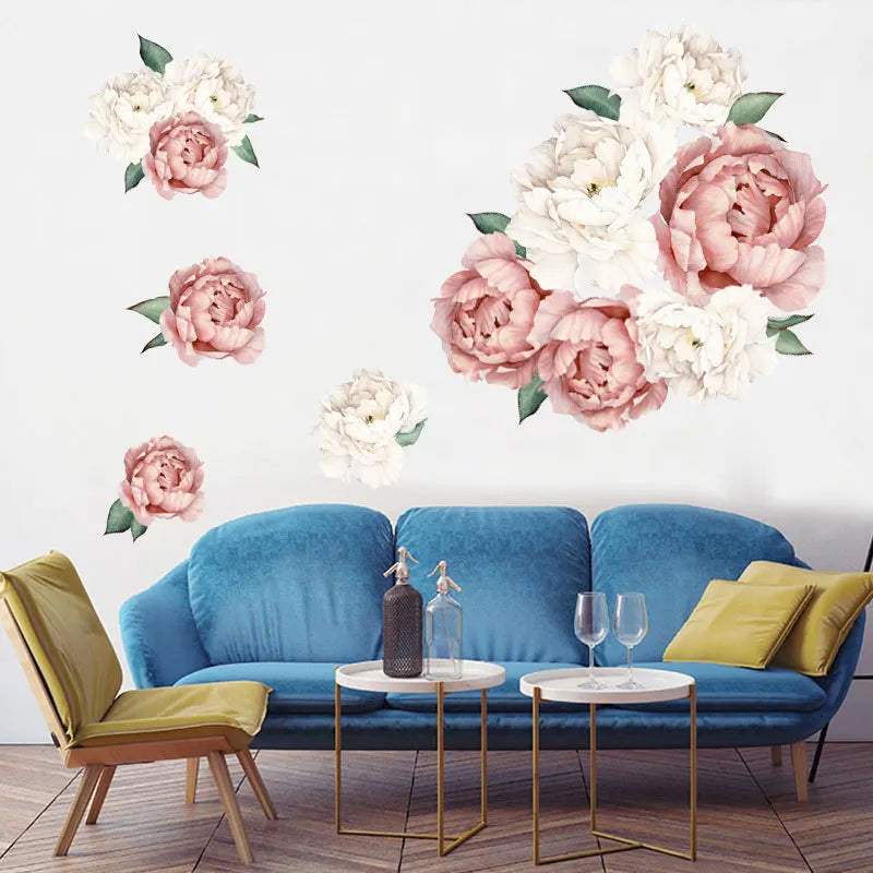 Creative Peony Series Wall Stickers Blossoming Peony Personality Combination Home Decoration Self-adhesive Wall Stickers