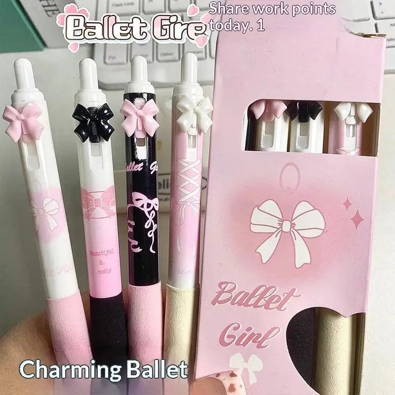 New 4 Pcs Black And White Bow Press Pen Soft Grip Super High Value 0.5mm Brush Question Quick Drying Press Cartoon Neutral Pen