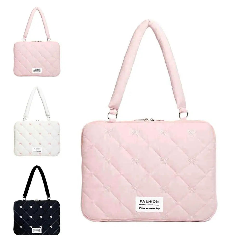 Cute Bow Embroidered Laptop Sleeve Bag For 11-15 Inch Portable Shoulder Handbag Fashion Notebook Case For Women