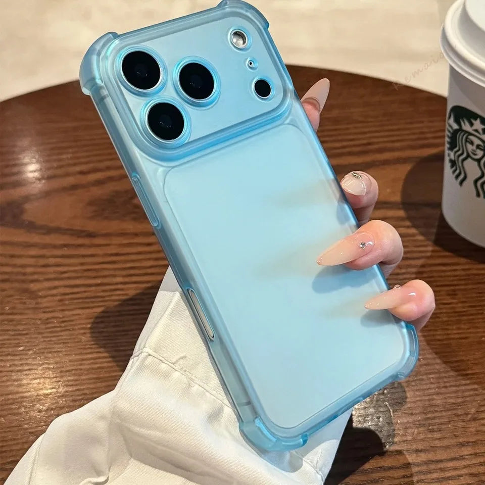 Luxury Matte Translucent Airbag Phone Case For iPhone 17 16 15 14 Plus 12 13 Pro Max 17Pro Air Bumper Shockproof Protector Cover