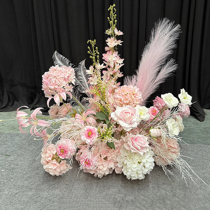 Artificial Hang Floral Arrangement Wedding Backdrop Arch Decor Pink White Rose Aisle Floor Flower Row Table Centerpieces Flower