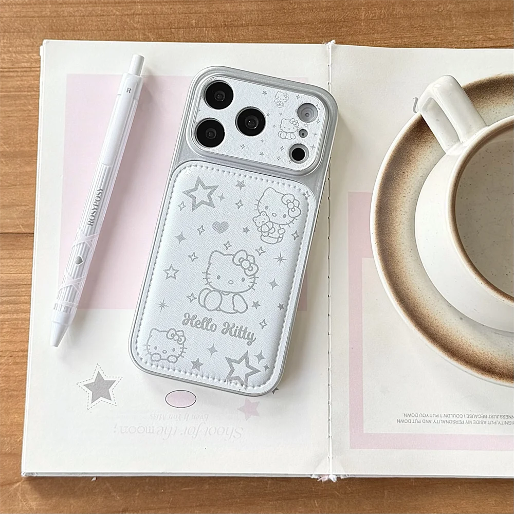 Korean INS Simple Line Star Hellokitty Leather Phone case for iPhone 17 Pro 14 15 16 Pro Max Fundas Cute Cartoon Protective cove