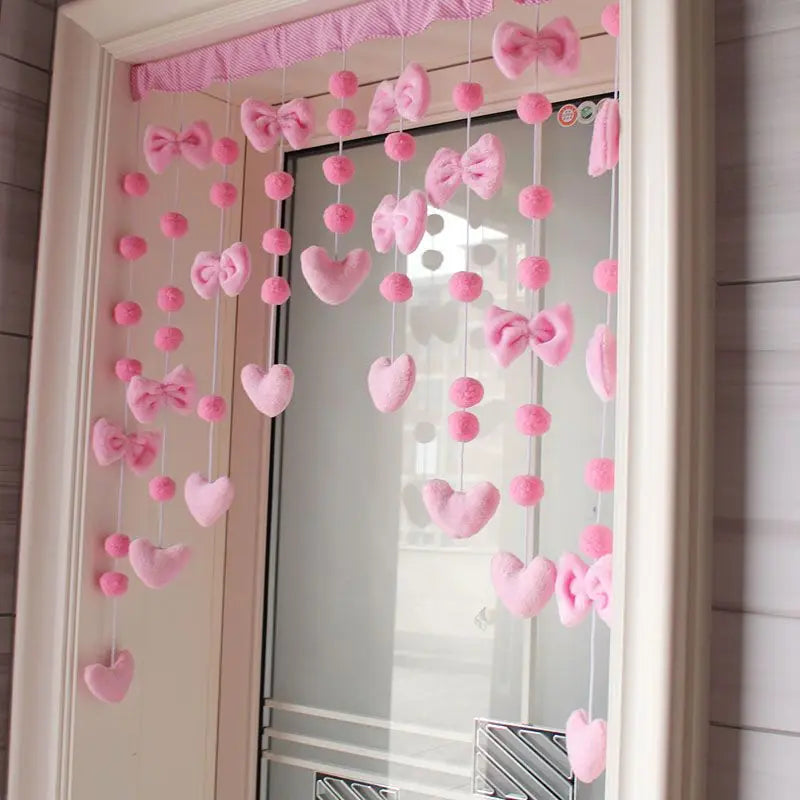 Arc Heart Stars Bow Curtains Door Curtain Short Romantic Tassel Pelmet Girls Room Sweet Bead Window Valance Door Blackout Pink