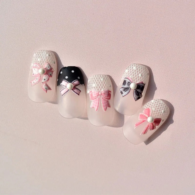 Pink Bow Nail Stickers 3D Rhinestone Nail Self-adhesive Manicure Stickers High Quality Decals Nail Art Decoration DIY Accessory