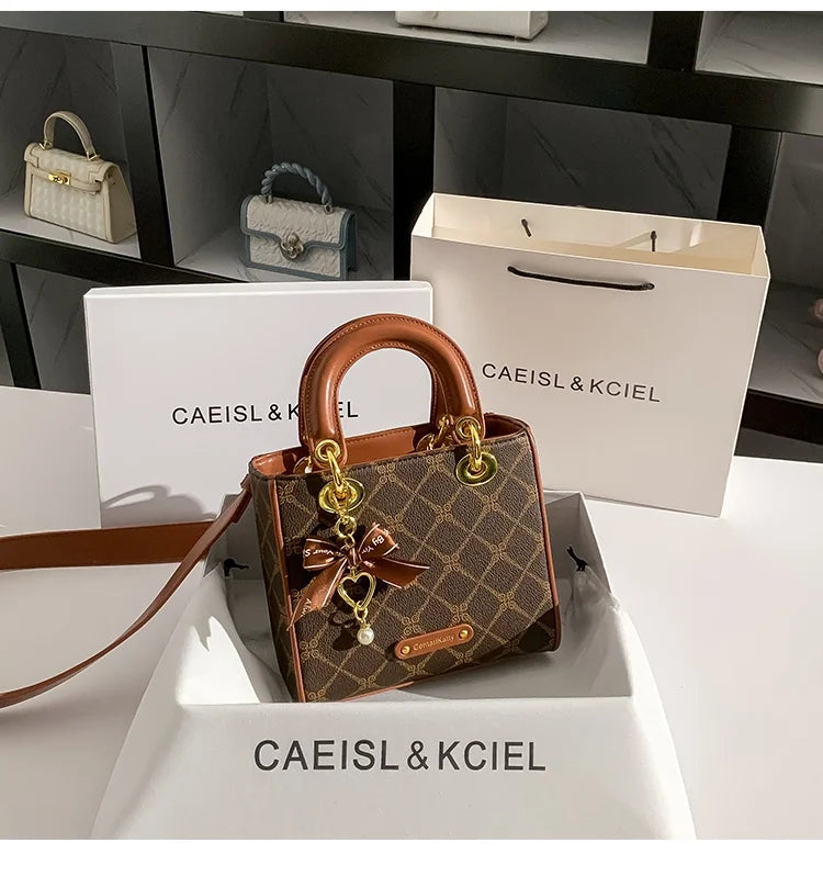 CAEISLKCIEL Women's Handbag 2025 New Diamond Design Diana Style Crossbody Handbag Soft PU Leather British Style Leisure Fashion