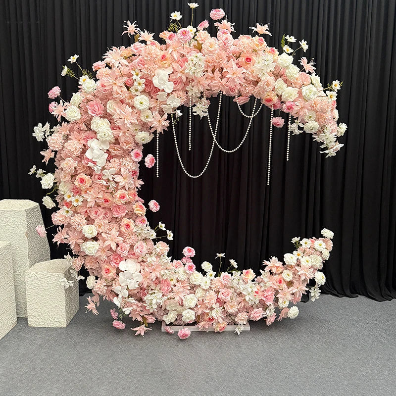 Artificial Hang Floral Arrangement Wedding Backdrop Arch Decor Pink White Rose Aisle Floor Flower Row Table Centerpieces Flower