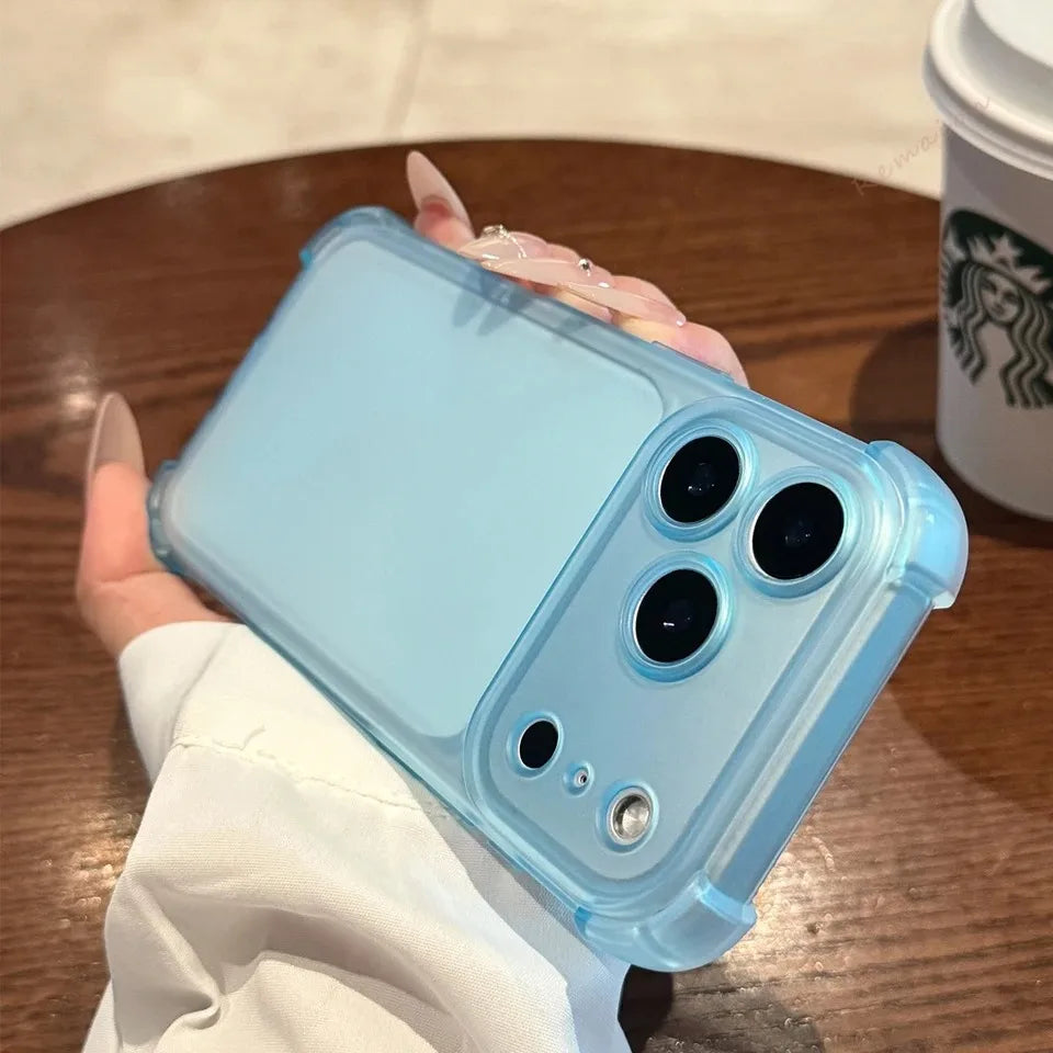 Luxury Matte Translucent Airbag Phone Case For iPhone 17 16 15 14 Plus 12 13 Pro Max 17Pro Air Bumper Shockproof Protector Cover