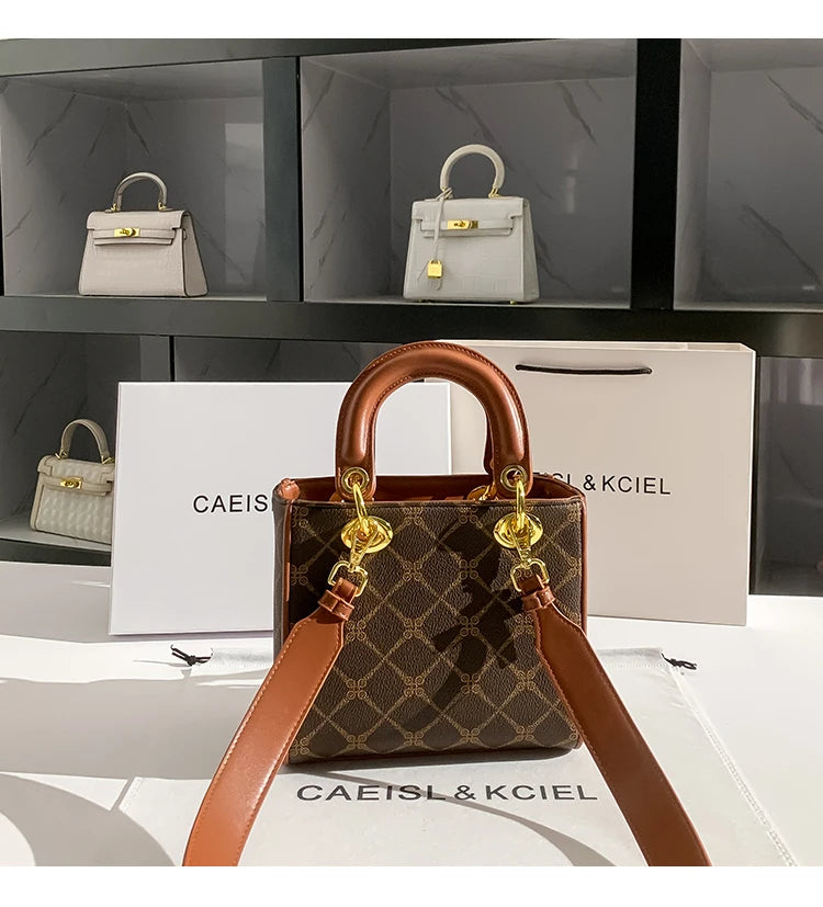 CAEISLKCIEL Women's Handbag 2025 New Diamond Design Diana Style Crossbody Handbag Soft PU Leather British Style Leisure Fashion