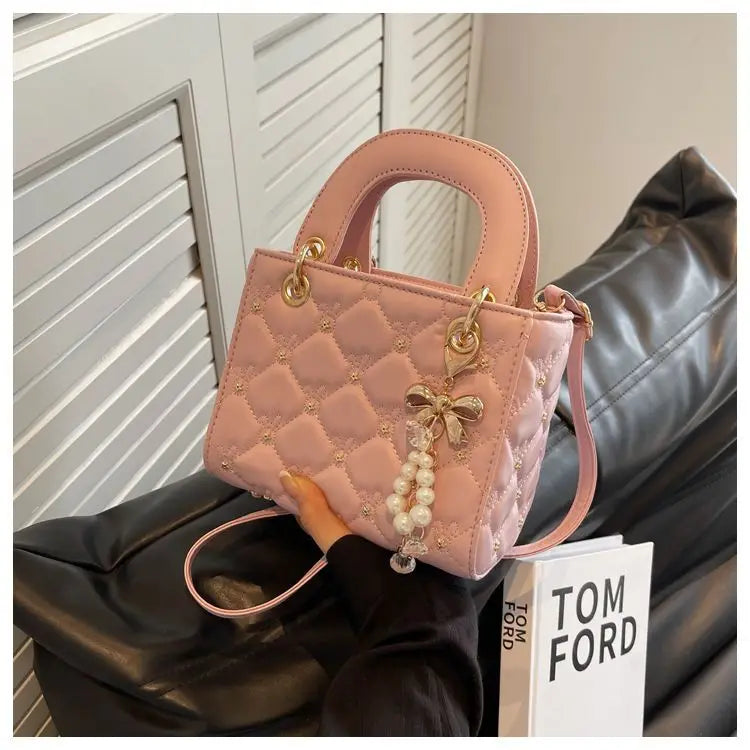 New Women's Crossbody Bag 2026 Trendy Design Summer Handbag Diamond Grid Princess Bag Korean Style Medium Square Bag