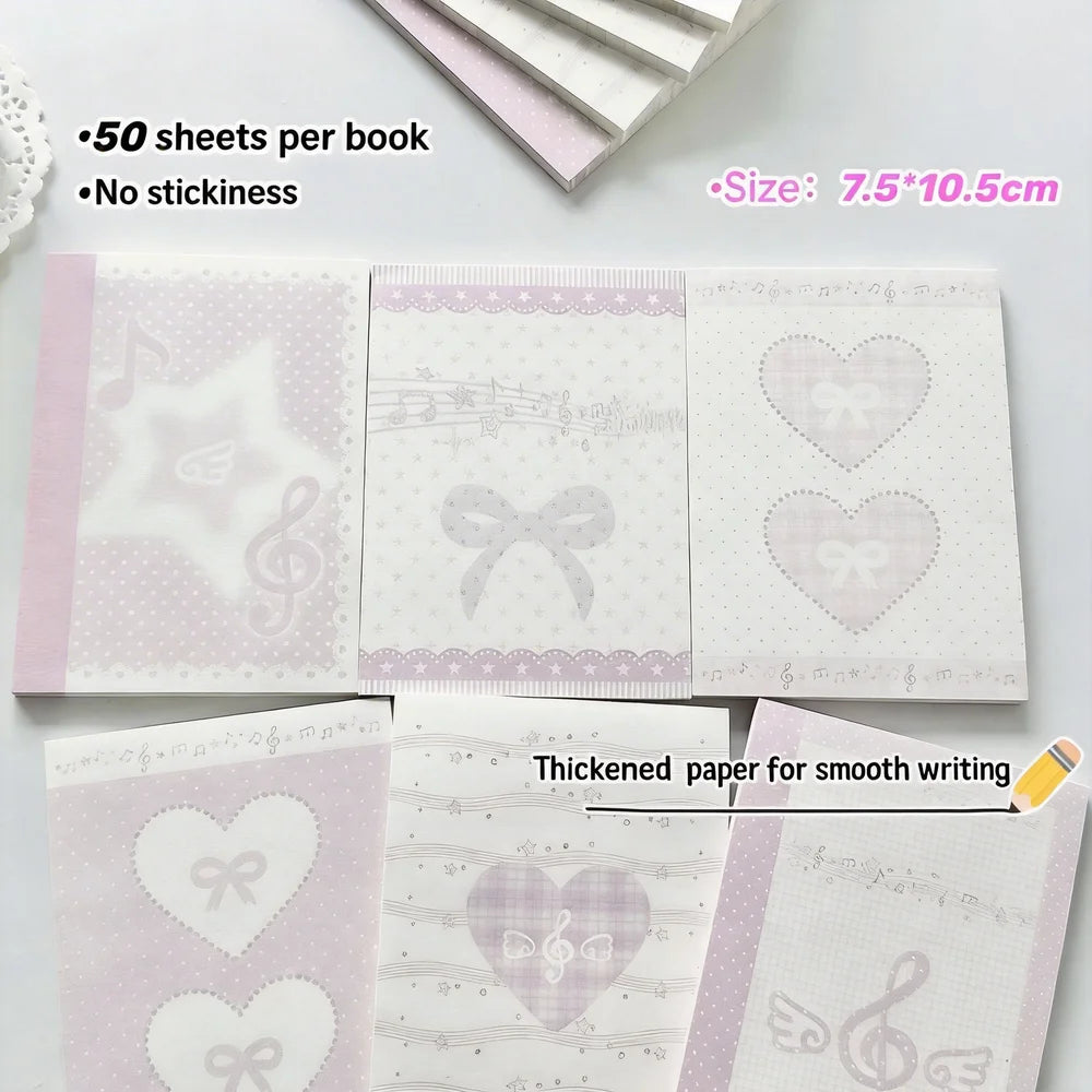 Musical Note Memo Pad Cute A7 Notepad Pink Memo Pad Adorable Non-Sticky Memo Pad For Diary Writing Journaling Note-Taking