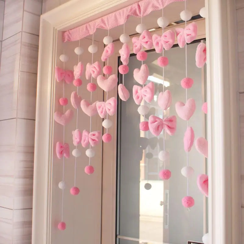 Arc Heart Stars Bow Curtains Door Curtain Short Romantic Tassel Pelmet Girls Room Sweet Bead Window Valance Door Blackout Pink