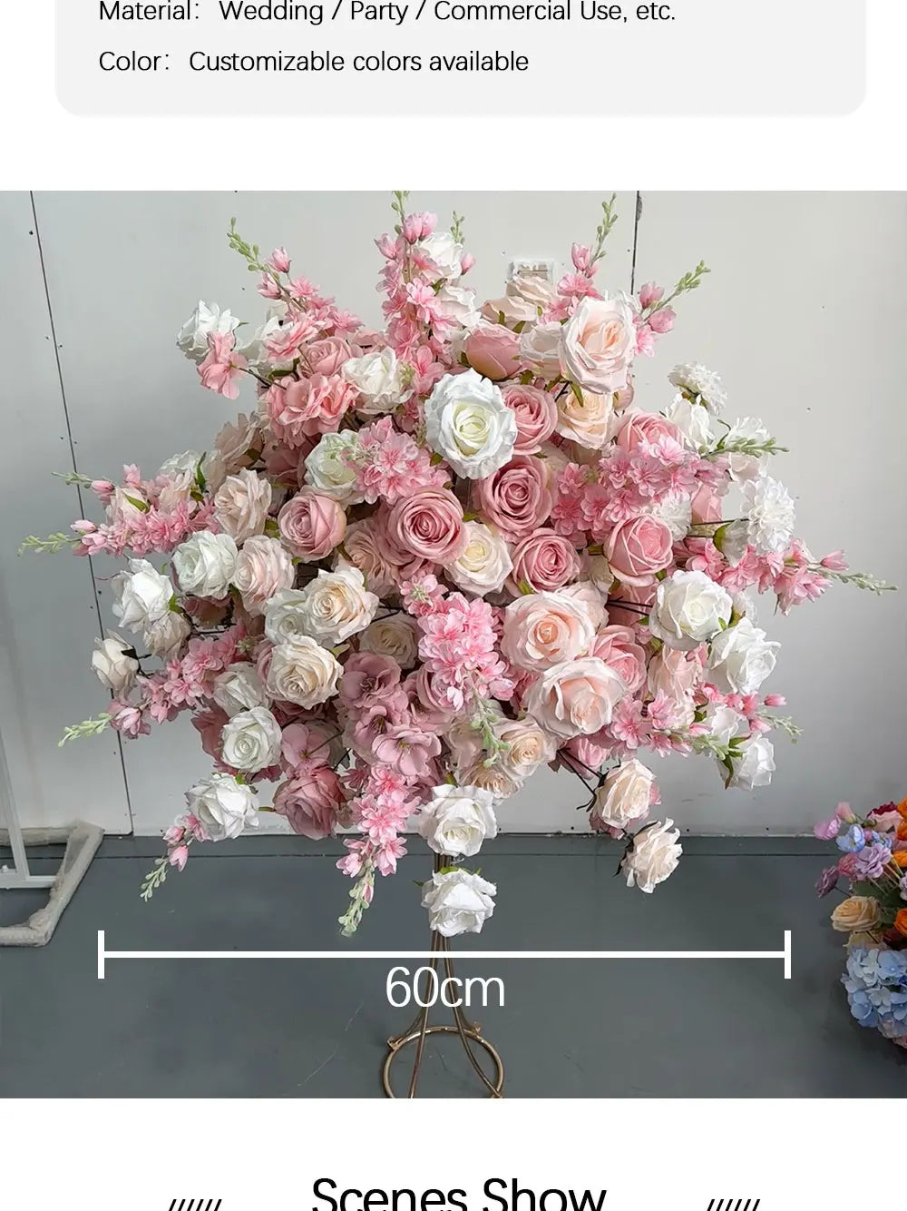 Pink Artificial Flower Ball Wreath 50/60/70/80cm Wedding Table Centerpiece Road Lead Decor Floral Arrangement for Party Event