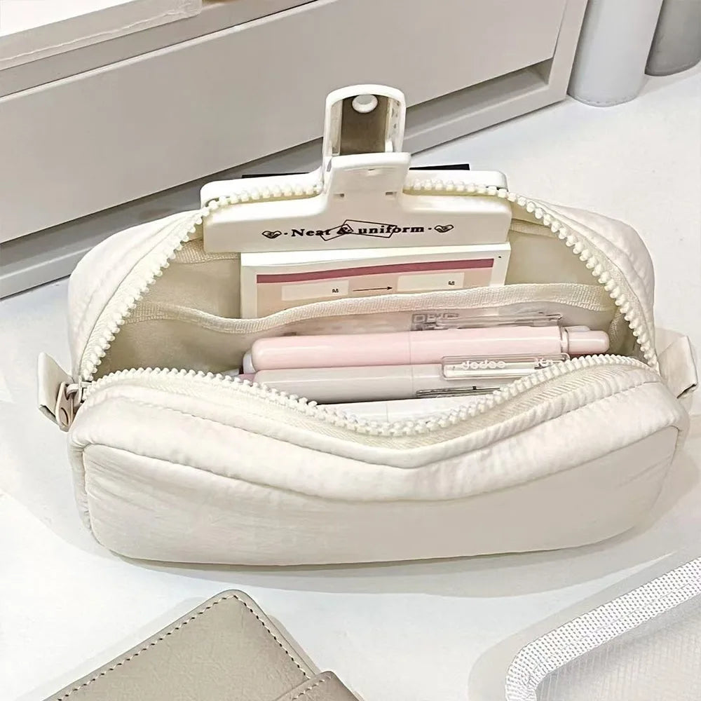 Large Capacity Pencil Pouch Aesthetic Pen Bag Simple Solid Color Stationery Box Zipper Design Back To School Pen Bag