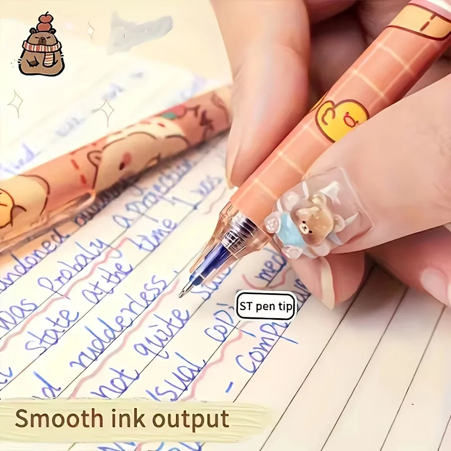 14pcs Set Cute Capybara Erasable Gel Pens 0.5mm Retractable Blue Ink Suitable for School and Office Smooth Writing
