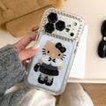 INS Korea 3D Glitter Bow Black Skin Hello Kitty Phone Case For iphone 17 16 15 14 13 Pro Max 17 Pro Lens Protection Cover