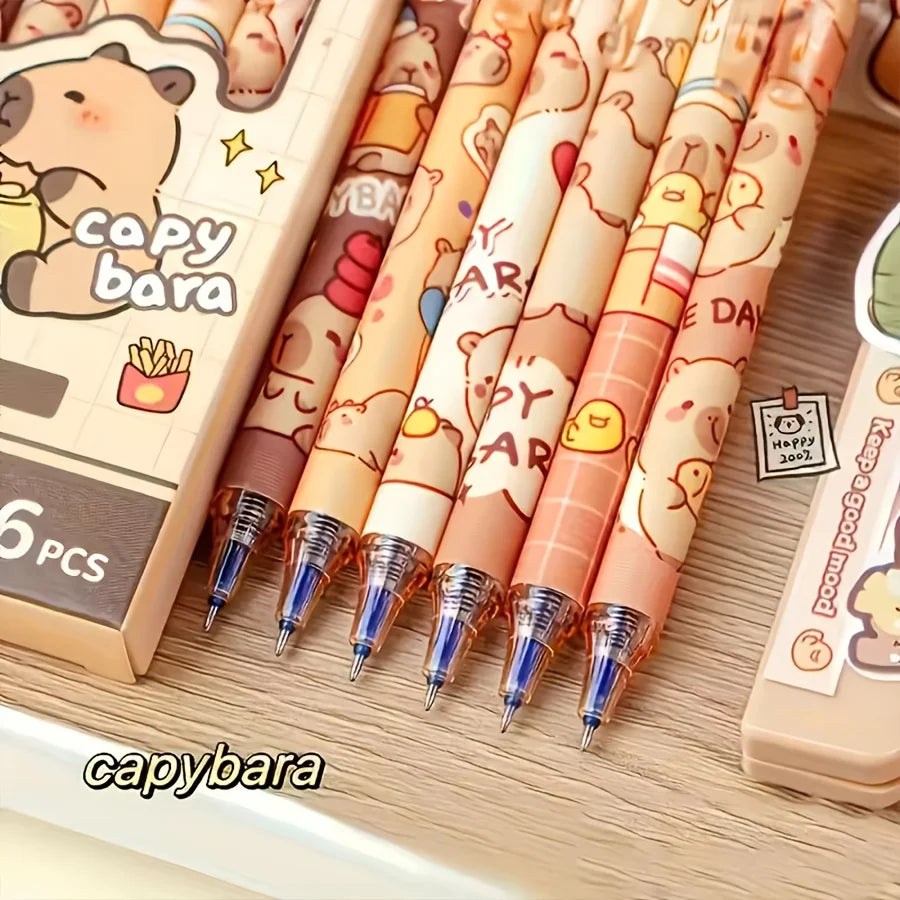 14pcs Set Cute Capybara Erasable Gel Pens 0.5mm Retractable Blue Ink Suitable for School and Office Smooth Writing
