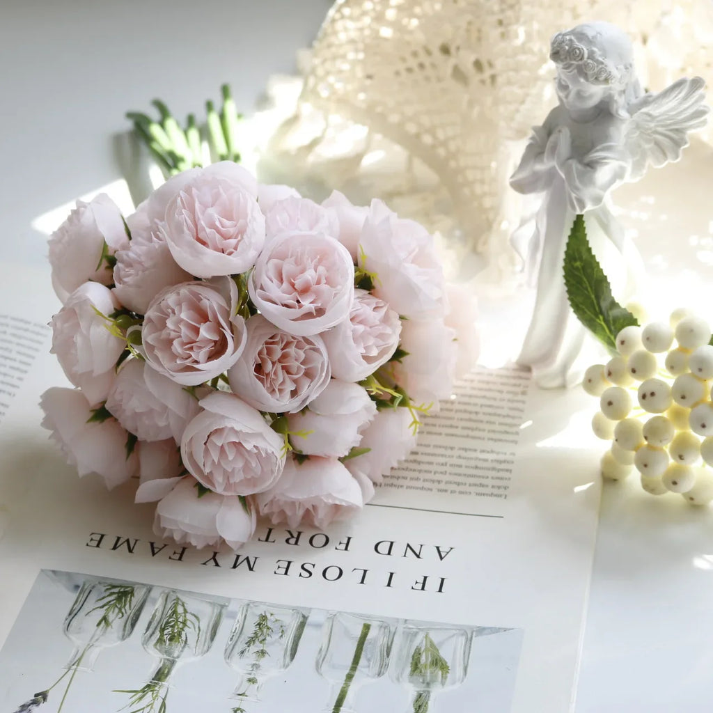 27 Heads Rose Pink Peony Artificial Flowers Silk Bouquet Roses Fake Flower for Table Vase Arrange Home Wedding Decoration Flower