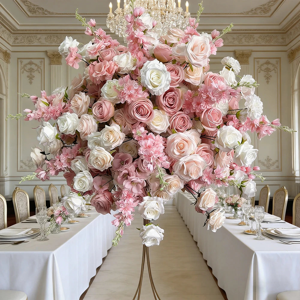 Pink Artificial Flower Ball Wreath 50/60/70/80cm Wedding Table Centerpiece Road Lead Decor Floral Arrangement for Party Event