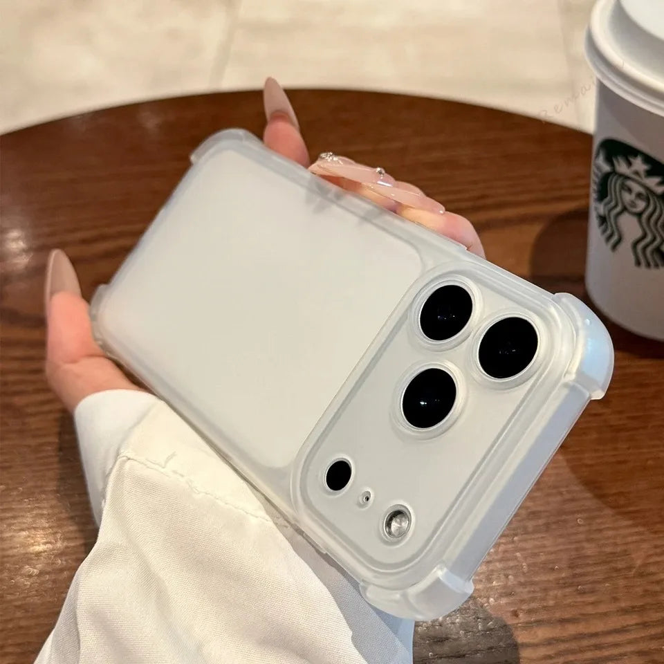 Luxury Matte Translucent Airbag Phone Case For iPhone 17 16 15 14 Plus 12 13 Pro Max 17Pro Air Bumper Shockproof Protector Cover