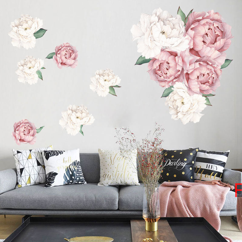 Creative Peony Series Wall Stickers Blossoming Peony Personality Combination Home Decoration Self-adhesive Wall Stickers