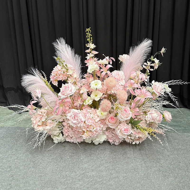Artificial Hang Floral Arrangement Wedding Backdrop Arch Decor Pink White Rose Aisle Floor Flower Row Table Centerpieces Flower
