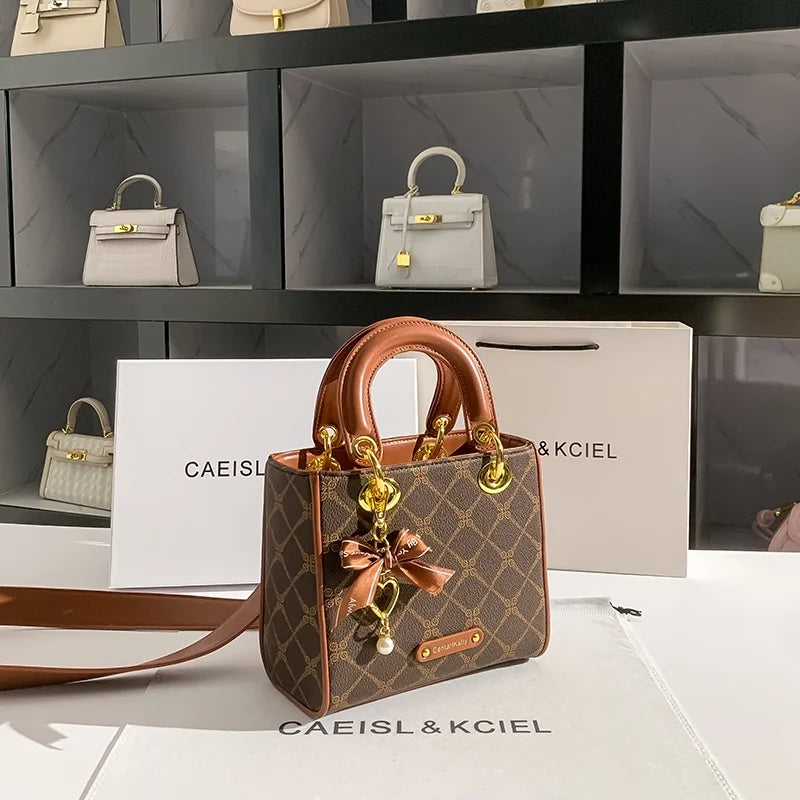 CAEISLKCIEL Women's Handbag 2025 New Diamond Design Diana Style Crossbody Handbag Soft PU Leather British Style Leisure Fashion