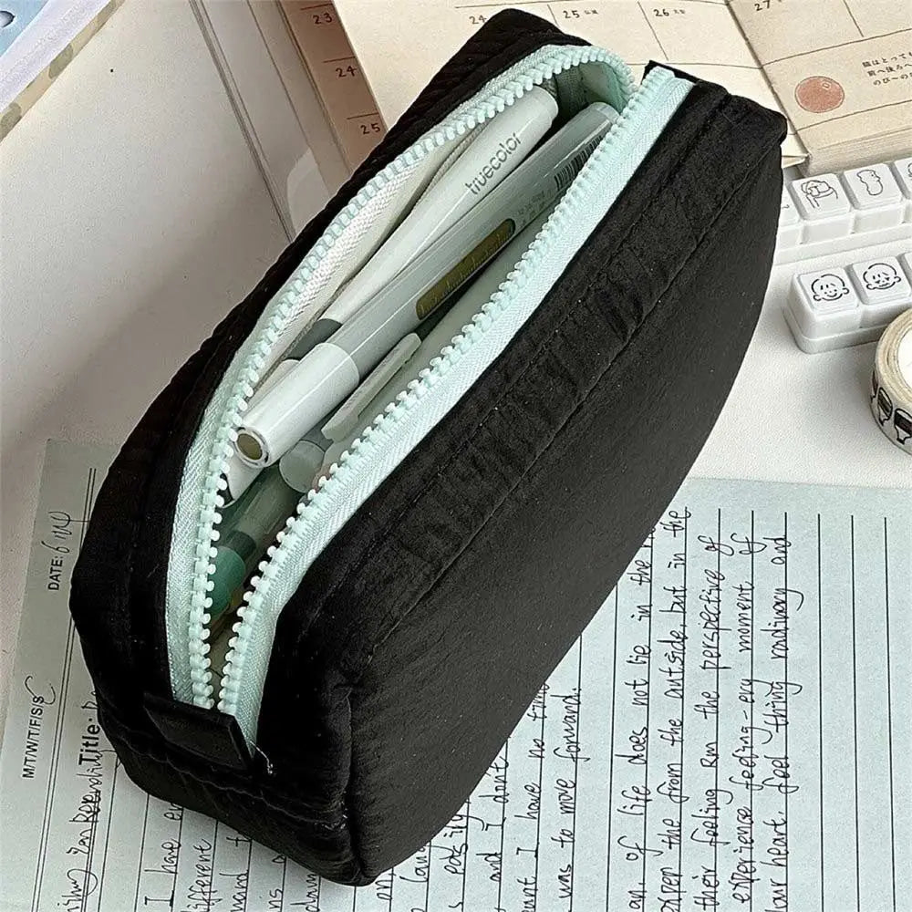 Large Capacity Pencil Pouch Aesthetic Pen Bag Simple Solid Color Stationery Box Zipper Design Back To School Pen Bag