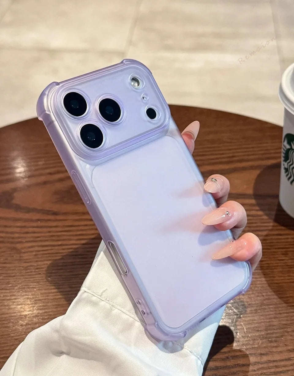 Luxury Matte Translucent Airbag Phone Case For iPhone 17 16 15 14 Plus 12 13 Pro Max 17Pro Air Bumper Shockproof Protector Cover