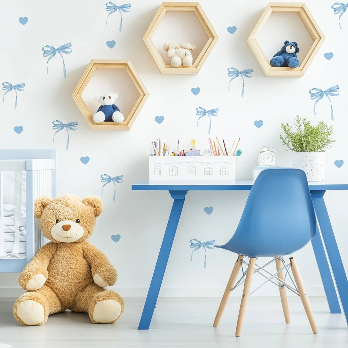Creative Pink Bow Wall Sticker for Wardrobe Girl's Heart Bedroom Wall Sticker Love Image