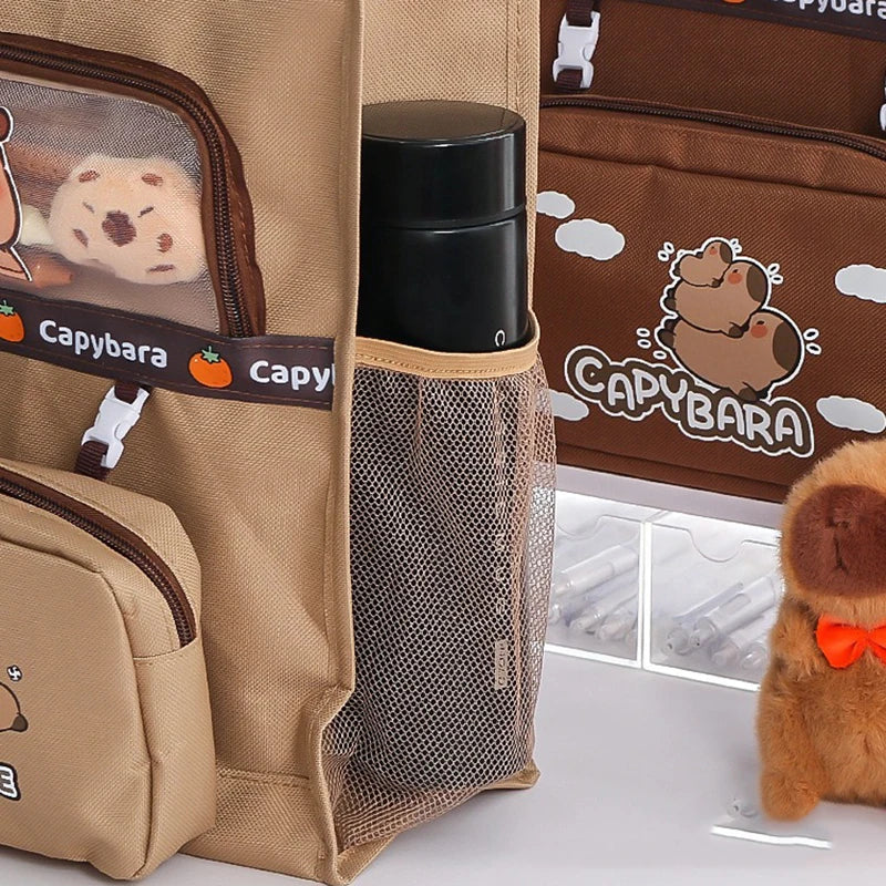 Kawaii Capybara Tutoring Bag, Primary School Student Canvas Storage File Bag, Cartoon Printing Large Capacity Tutoring Bag