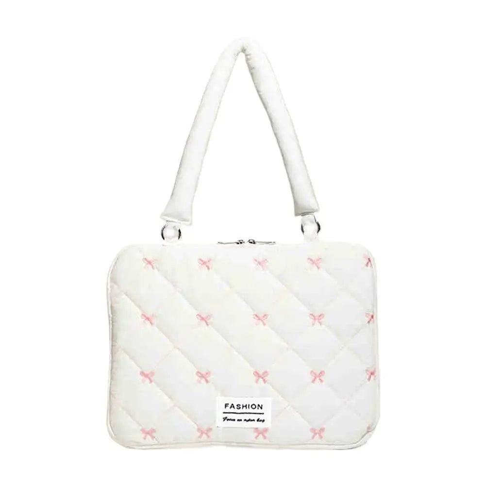 Cute Bow Embroidered Laptop Sleeve Bag For 11-15 Inch Portable Shoulder Handbag Fashion Notebook Case For Women