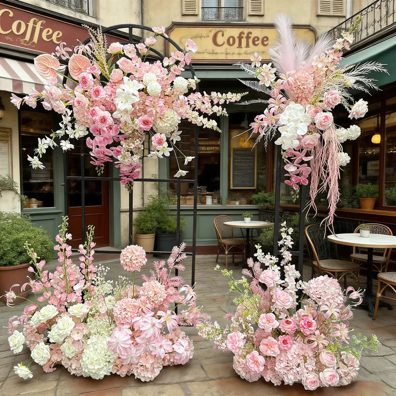 Artificial Hang Floral Arrangement Wedding Backdrop Arch Decor Pink White Rose Aisle Floor Flower Row Table Centerpieces Flower