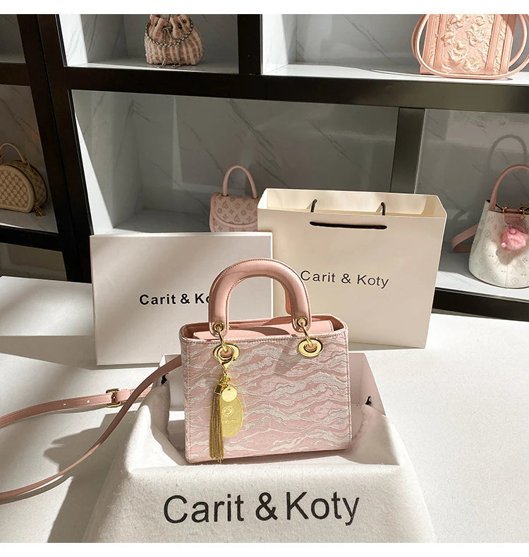 Sweet and Elegant Handheld Square Bag with Cute Pendant and Contrast Color 2025 Winter New in Handbags and Luxury Shoulder Bag