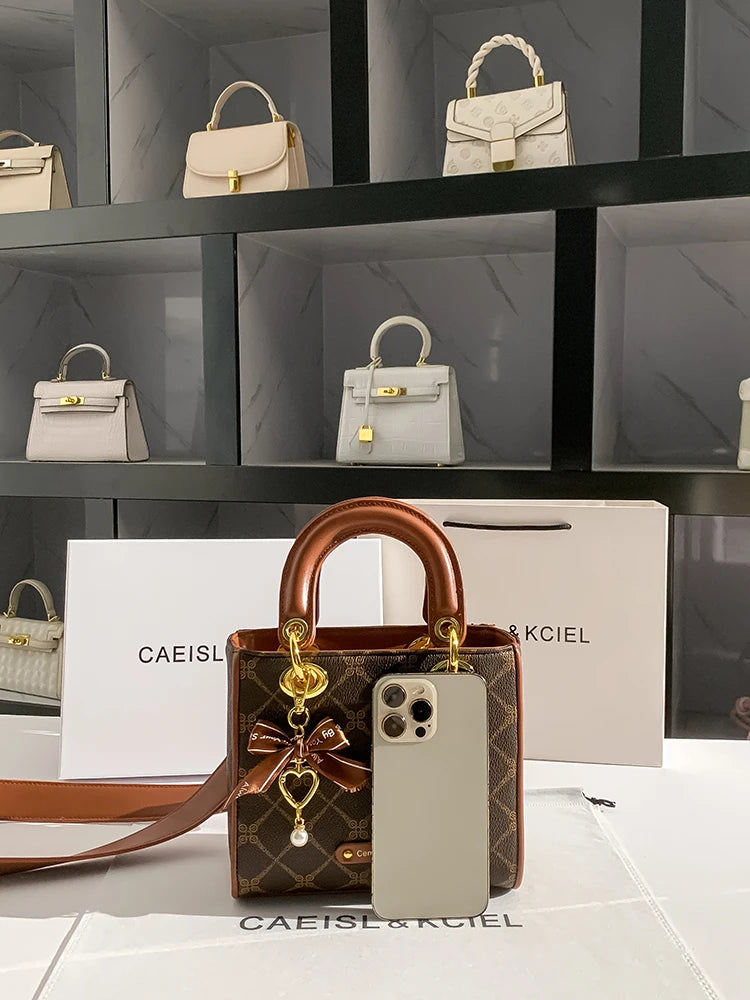 CAEISLKCIEL Women's Handbag 2025 New Diamond Design Diana Style Crossbody Handbag Soft PU Leather British Style Leisure Fashion