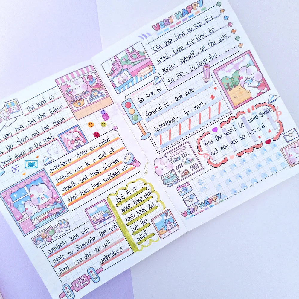 4Pcs Pink Cartoon Transparent Waterproof Material Stickers For Hand Account Pencil Case Decals