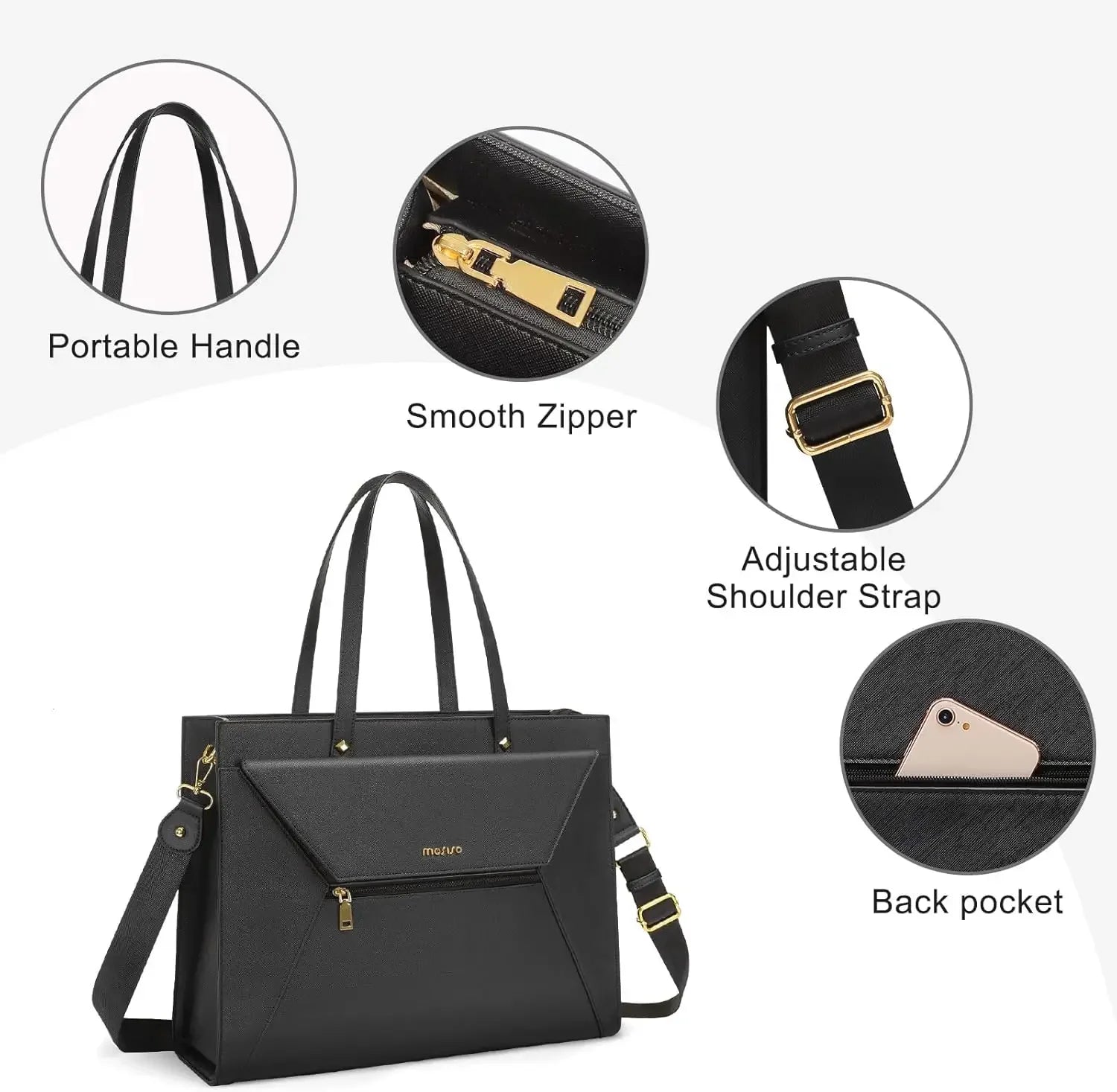 PU Leather Laptop Bag 15.6 inch Women's Tote Bag for MacBook Air Pro Dell Asus Notebook Shoulder Briefcase Casual Travel Handbag