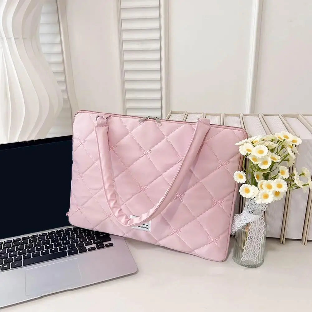 Cute Bow Embroidered Laptop Sleeve Bag For 11-15 Inch Portable Shoulder Handbag Fashion Notebook Case For Women