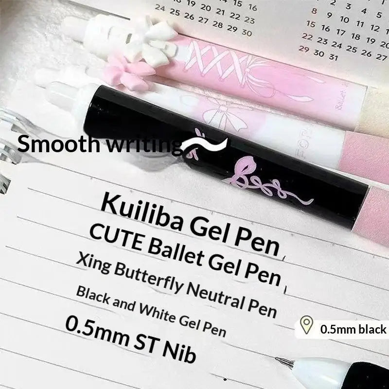New 4 Pcs Black And White Bow Press Pen Soft Grip Super High Value 0.5mm Brush Question Quick Drying Press Cartoon Neutral Pen