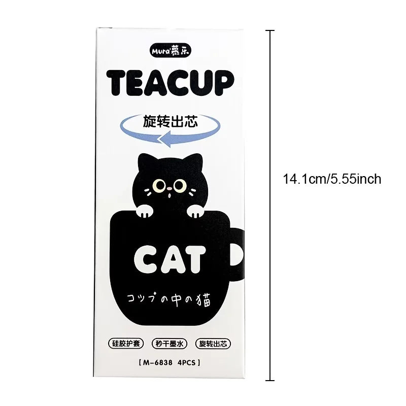 4pcs Cute Cat Pens 0.5mm Quick-Dry Black Cup Writing Pens Perfect for Office School Supplies School Stationery Playful Design