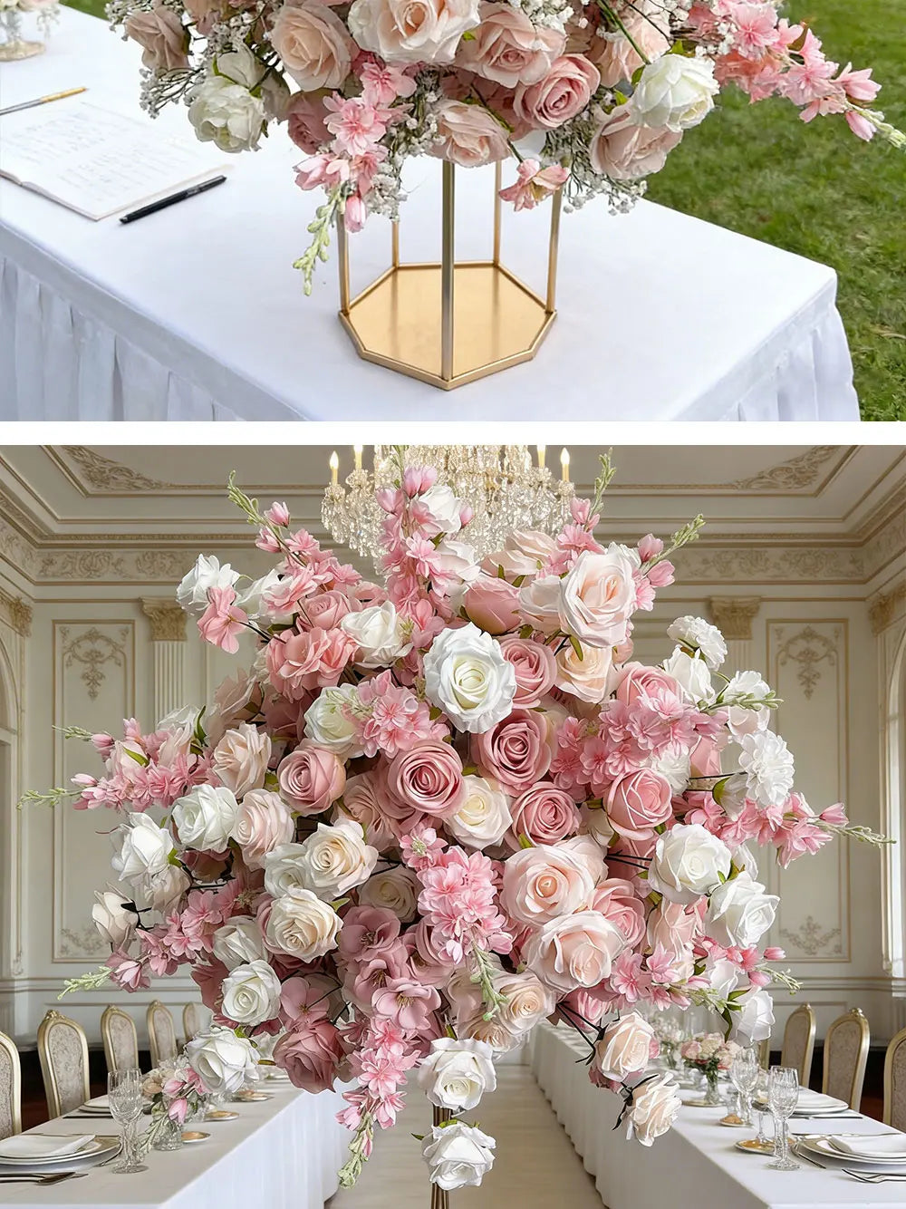 Pink Artificial Flower Ball Wreath 50/60/70/80cm Wedding Table Centerpiece Road Lead Decor Floral Arrangement for Party Event