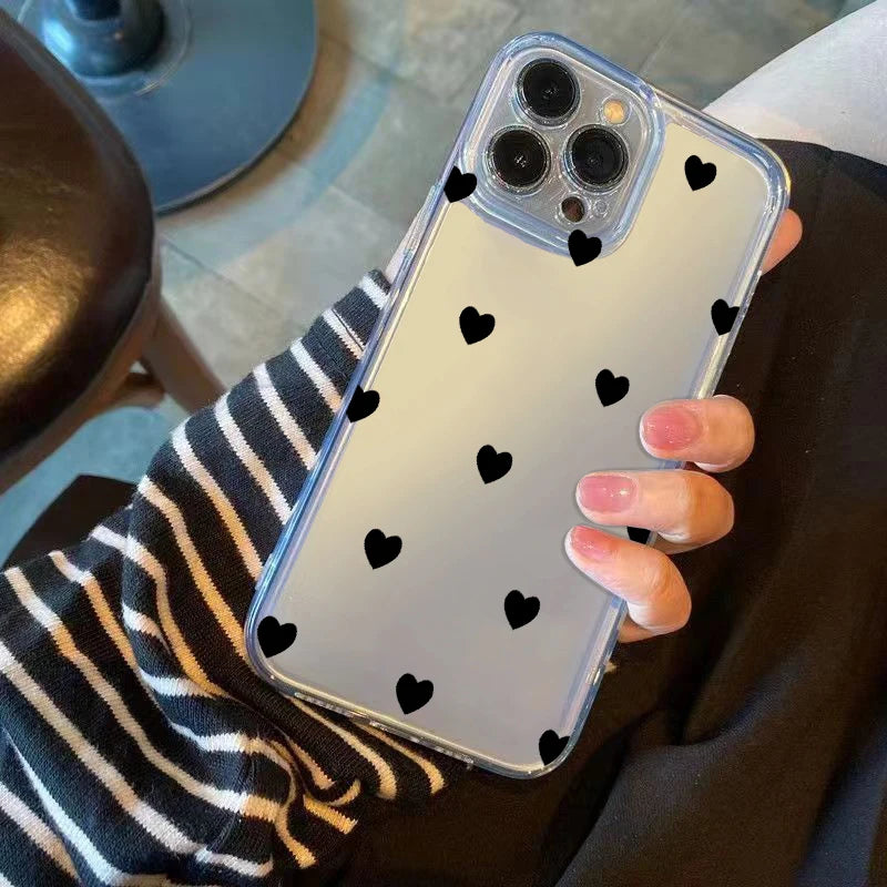 Lovely Black Love Hearts Phone Case for iPhone 17 Air 16E 15 14 13 12 11 Pro Max Plus Mini X Xs 8 7 Soft Clear Cover Coques