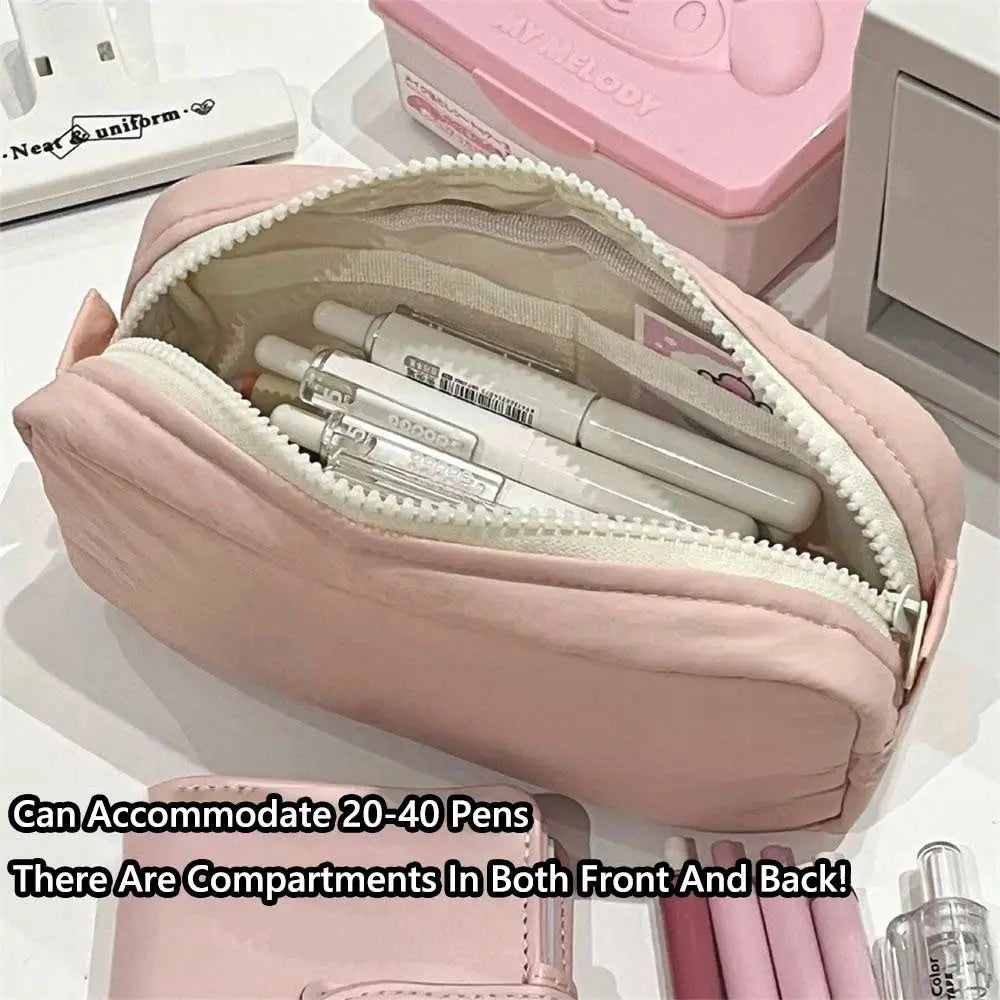 Large Capacity Pencil Pouch Aesthetic Pen Bag Simple Solid Color Stationery Box Zipper Design Back To School Pen Bag
