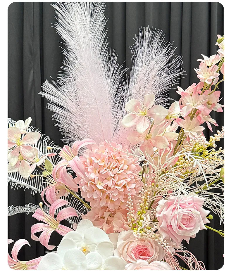 Artificial Hang Floral Arrangement Wedding Backdrop Arch Decor Pink White Rose Aisle Floor Flower Row Table Centerpieces Flower