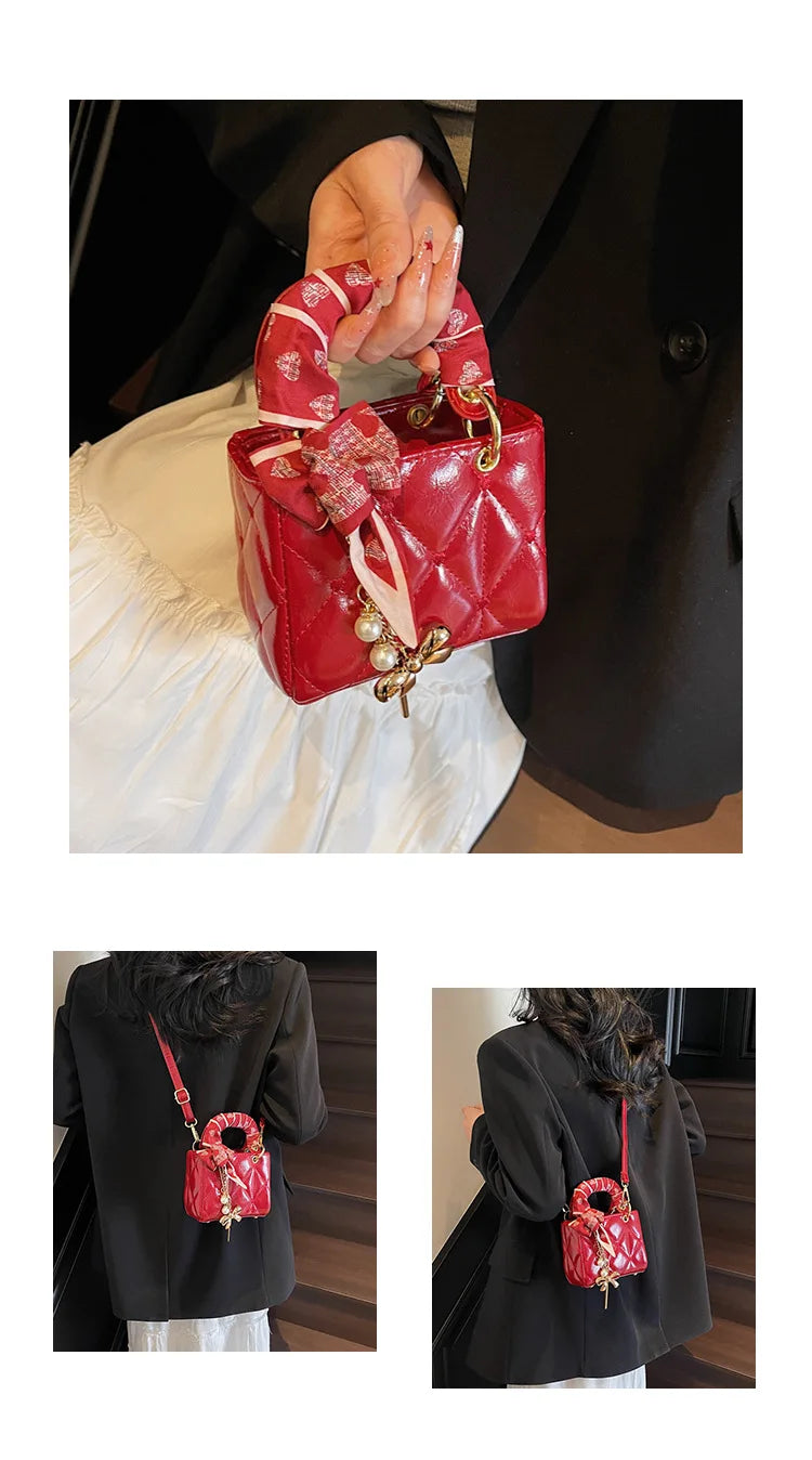 Elegant Women's Crossbody Bag Fashionable Diamond Pattern Single Room Handbag Versatile Party Bag Stylish Mini Square Bag