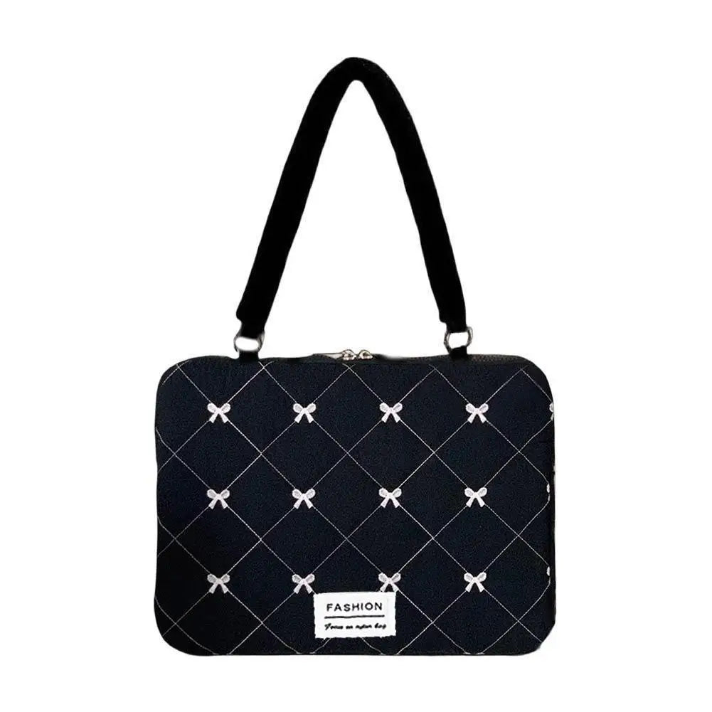 Cute Bow Embroidered Laptop Sleeve Bag For 11-15 Inch Portable Shoulder Handbag Fashion Notebook Case For Women