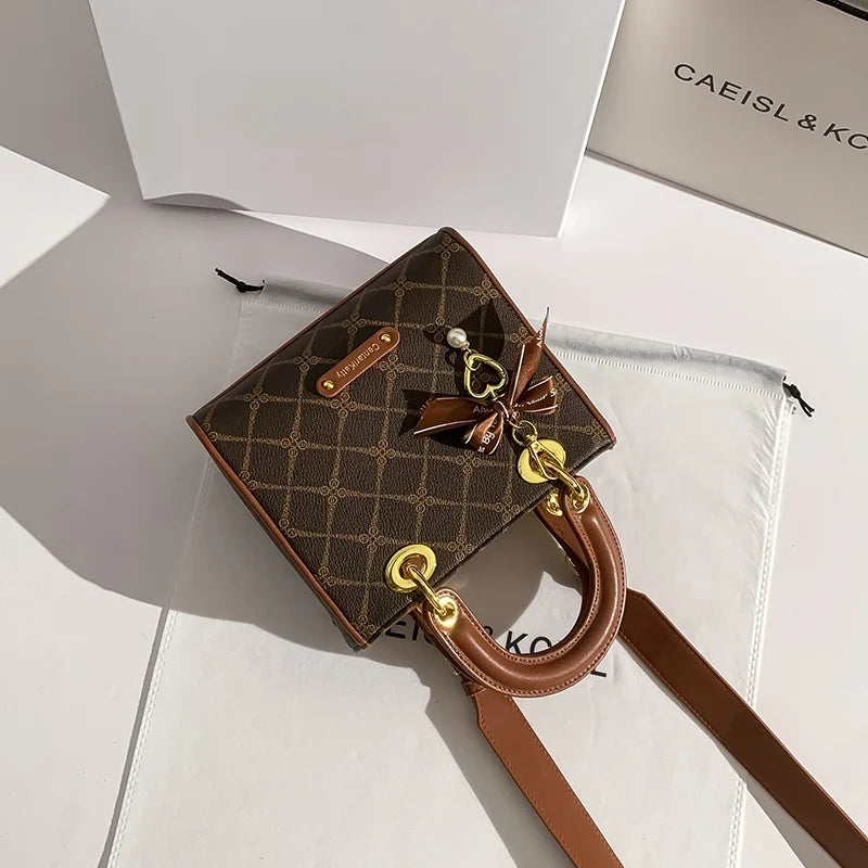 CAEISLKCIEL Women's Handbag 2025 New Diamond Design Diana Style Crossbody Handbag Soft PU Leather British Style Leisure Fashion