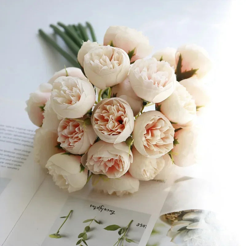27 Heads Rose Pink Peony Artificial Flowers Silk Bouquet Roses Fake Flower for Table Vase Arrange Home Wedding Decoration Flower