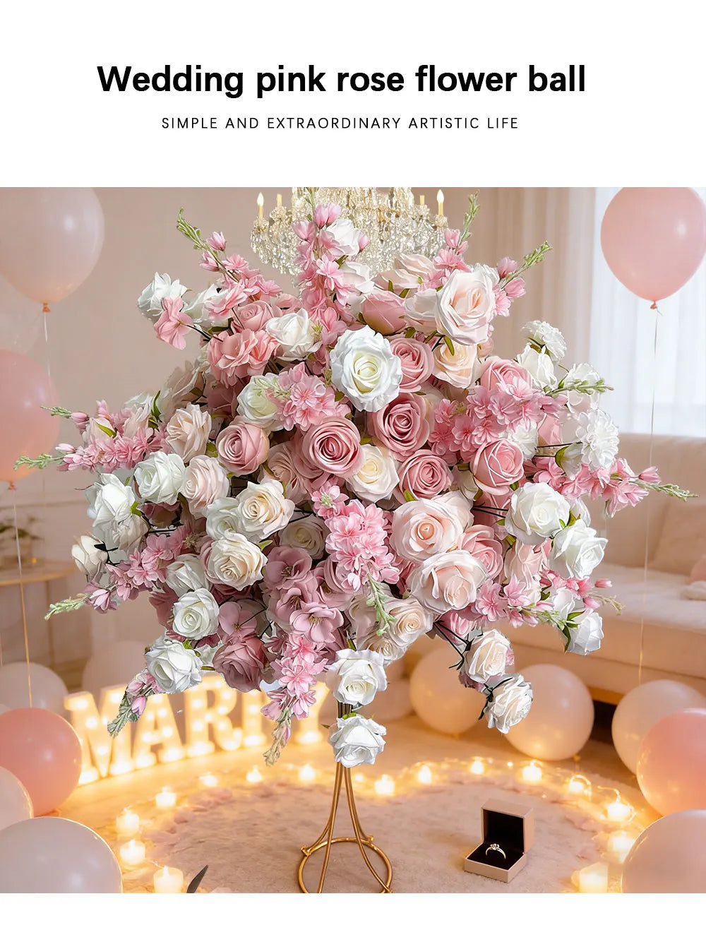 Pink Artificial Flower Ball Wreath 50/60/70/80cm Wedding Table Centerpiece Road Lead Decor Floral Arrangement for Party Event