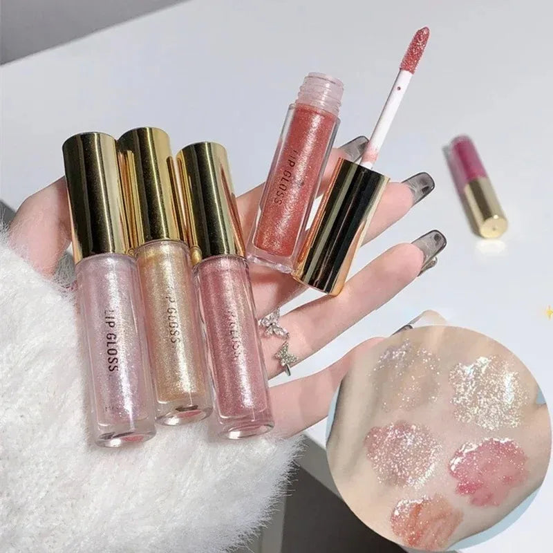 Pearl Diamond Glitter Lip Gloss Lasting Moisturizing Fine Shimmer Liquid Lipstick Mirror Water-glossy Sparkling Lip Tint Makeup