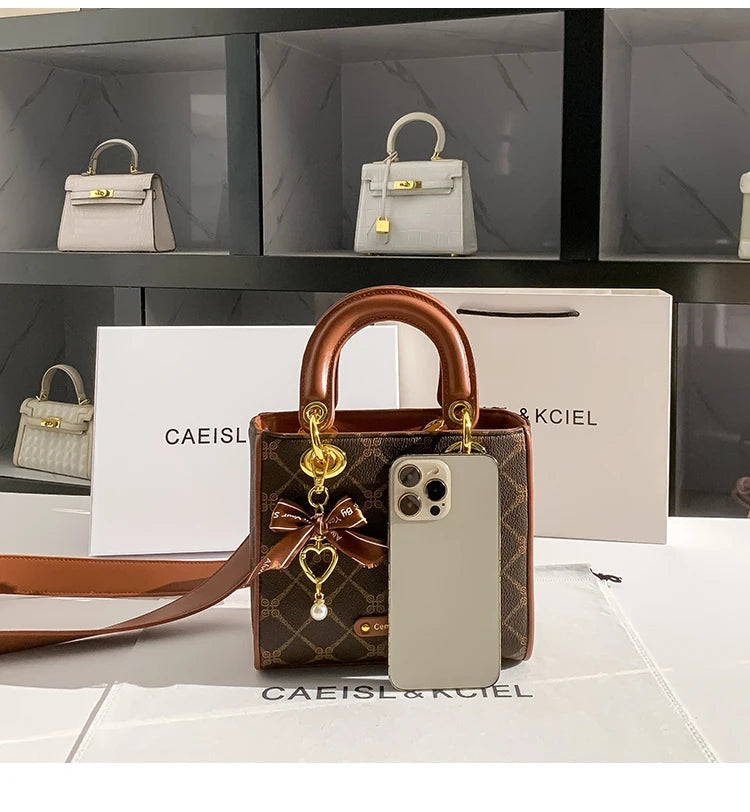 CAEISLKCIEL Women's Handbag 2025 New Diamond Design Diana Style Crossbody Handbag Soft PU Leather British Style Leisure Fashion
